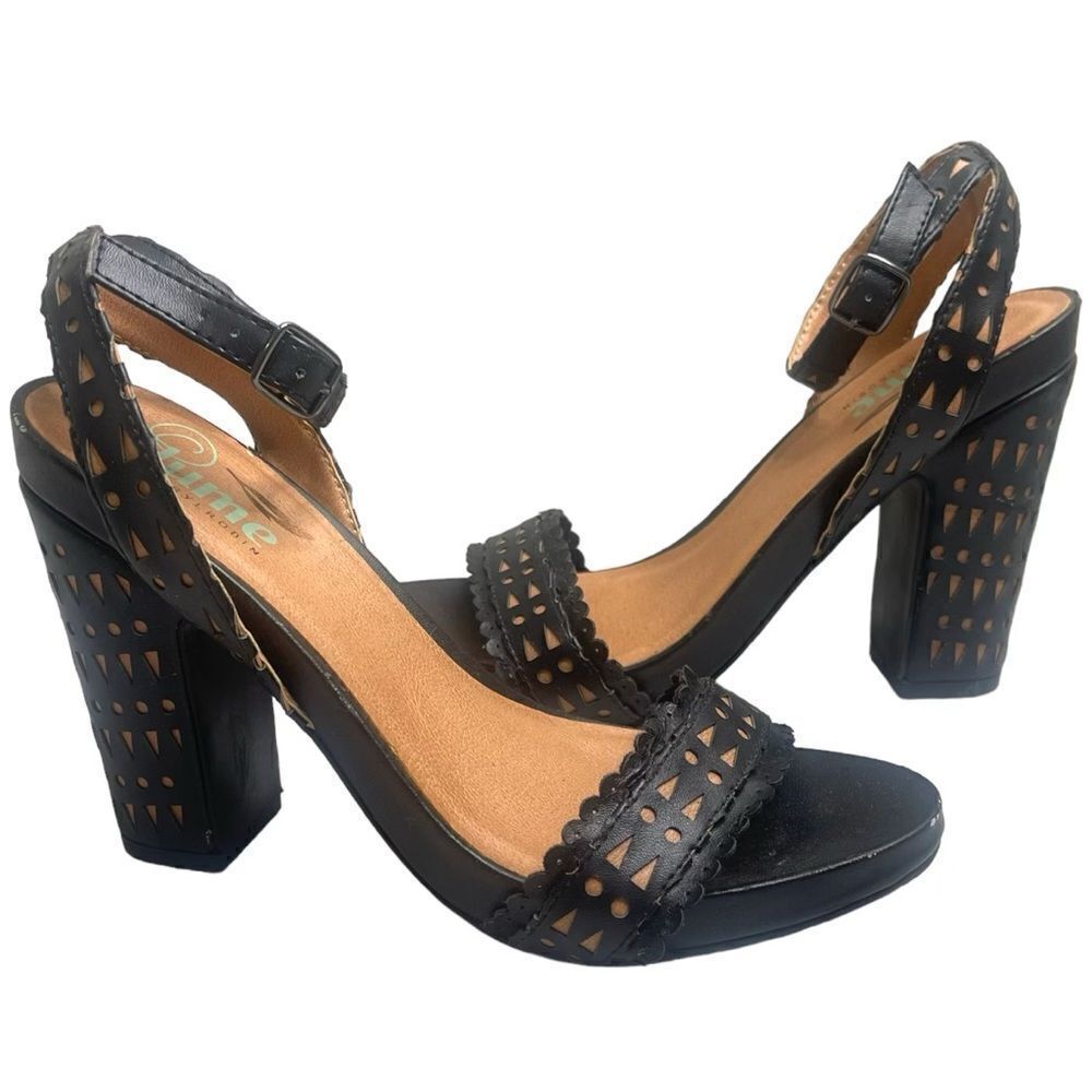 Plume by Farylrobin Black Slingback Chunky 4'' Pumps Block Heels Womens Size 7.5